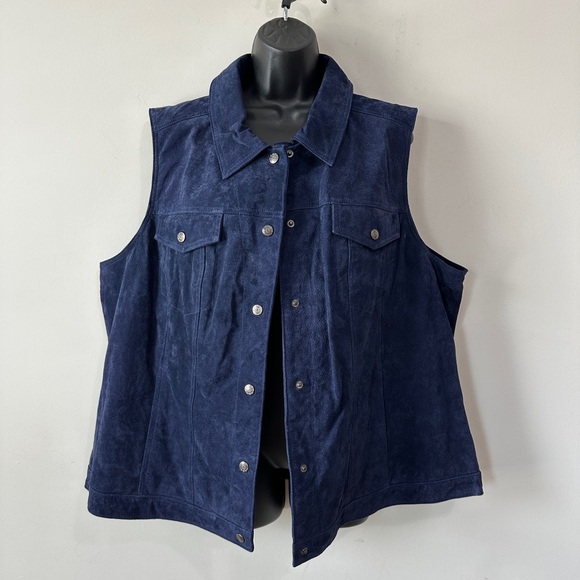 NWOT Navy Blue Genuine Soft Leather Vest With Pockets Size 2X - Picture 2 of 10